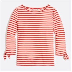 J. Crew Red Striped Tie-Sleeve Tee
